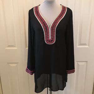 Sheer Beaded Tunic M. Can be worn as a blouse or swim cover up